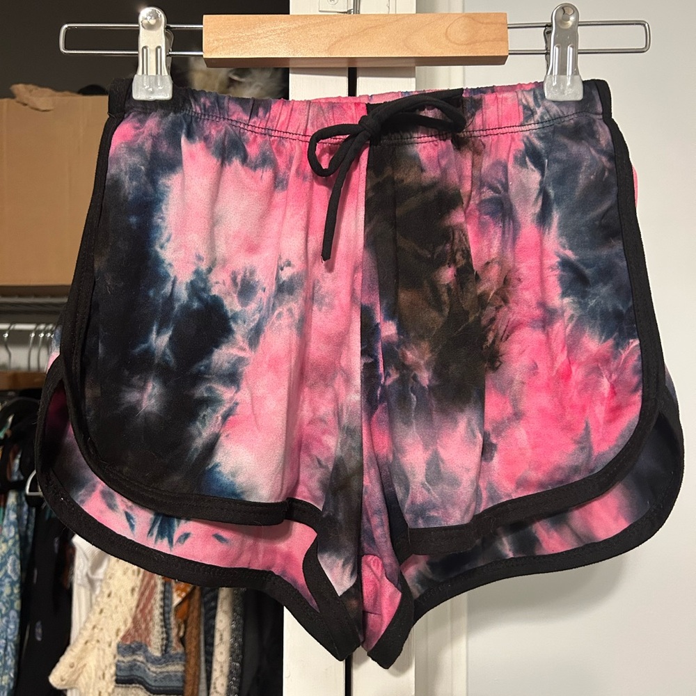 Shelor clothing pink and black tie die shorts